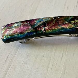 Vintage French enamel black purple made with in France hair clip barrette